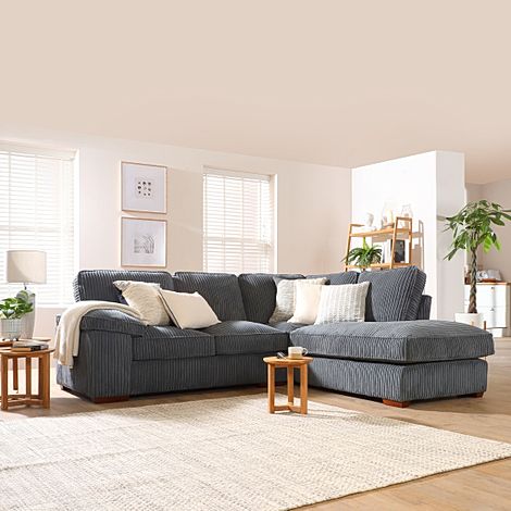 Cassie Charcoal Grey Cord Fabric L Shape Corner Sofa - RHF