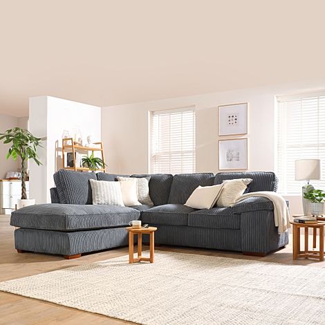 Cassie Charcoal Grey Cord Fabric L Shape Corner Sofa - LHF