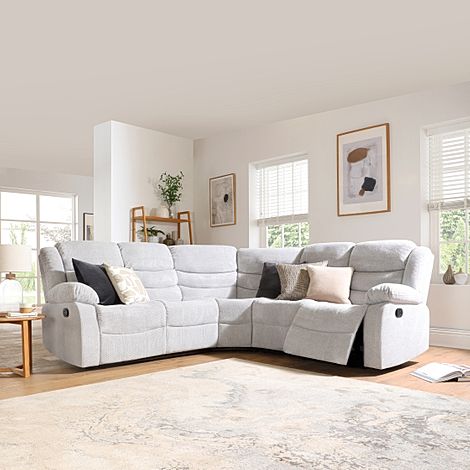 Sorrento Light Grey Dotted Cord Fabric Recliner Corner Sofa