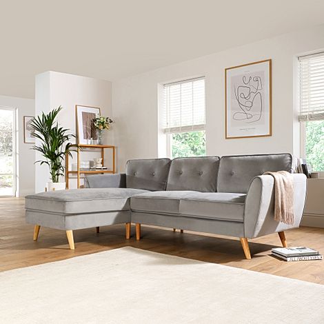 Harlow L-Shape Corner Sofa, Left-Hand Facing, Grey Classic Velvet