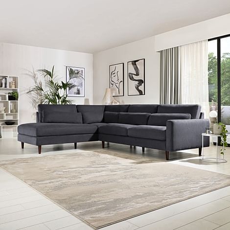 Palermo Slate Grey Plush Fabric L Shape Corner Sofa - LHF
