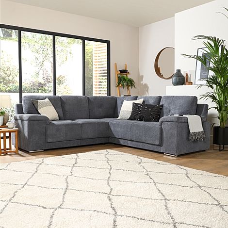 Kansas Dark Grey Dotted Cord Fabric Corner Sofa