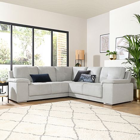 Kansas Dove Grey Plush Fabric Corner Sofa