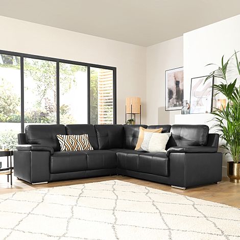 Kansas Black Leather Corner Sofa