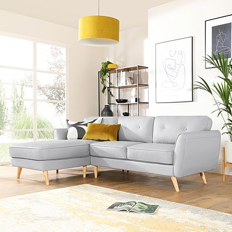Harlow L-Shape Corner Sofa, Left-Hand Facing, Light Grey Classic Faux Leather