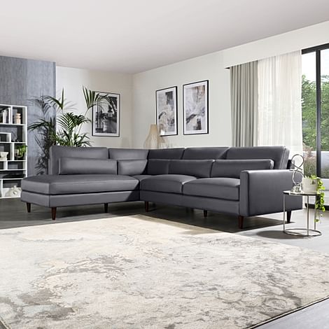 Palermo Grey Leather L Shape Corner Sofa - LHF