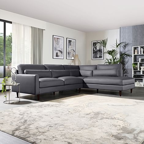 Palermo Grey Leather L Shape Corner Sofa - RHF