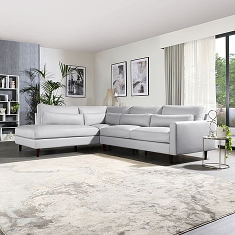 Palermo Light Grey Leather L Shape Corner Sofa - LHF