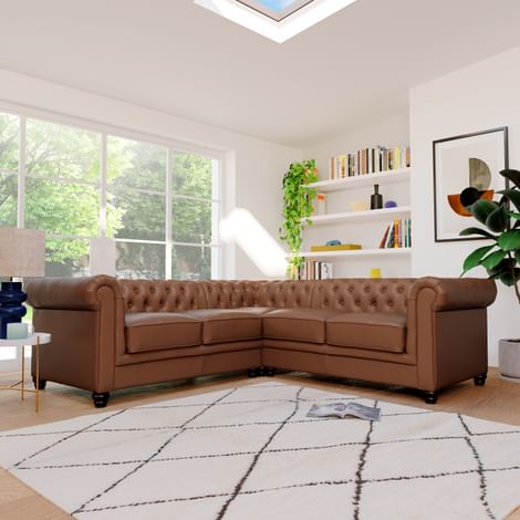 Hampton Chesterfield Corner Sofa, Tan Classic Faux Leather