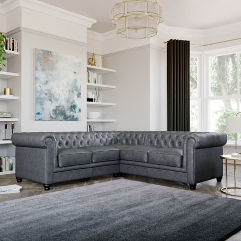 Hampton Vintage Grey Leather Chesterfield Corner Sofa