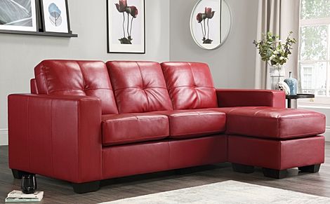 Rio Red Leather L Shape Corner Sofa, Crimson Leather Sofa