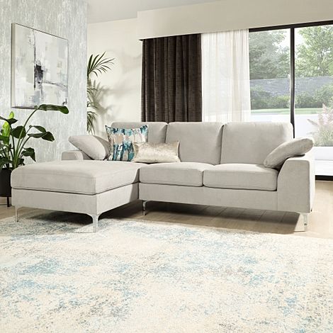 Valencia Dove Grey Plush Fabric L Shape Corner Sofa - LHF