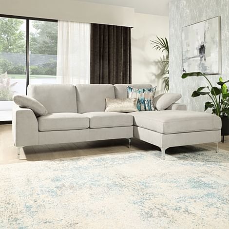 Valencia Dove Grey Plush Fabric L Shape Corner Sofa - RHF
