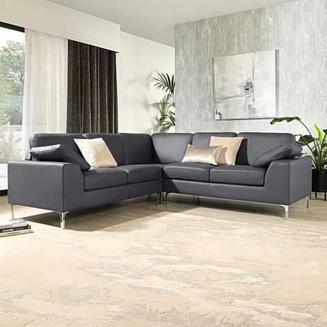 Valencia Corner Sofa, Grey Classic Faux Leather