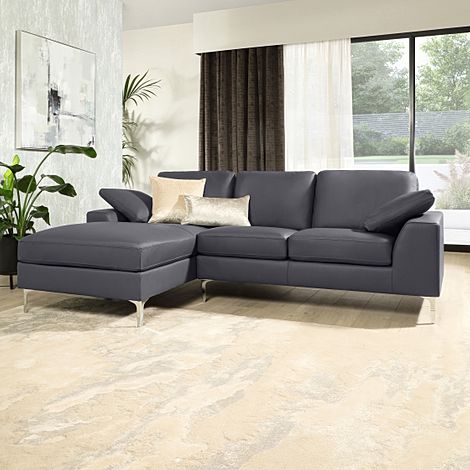 Valencia Grey Leather L Shape Corner Sofa - LHF