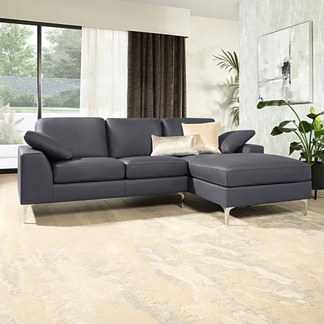 Valencia Grey Leather L Shape Corner Sofa - RHF