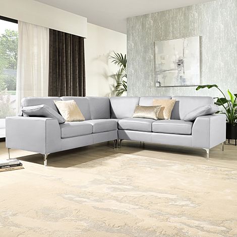 Valencia Corner Sofa, Light Grey Classic Faux Leather