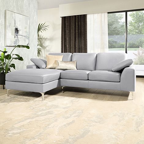 Valencia L-Shape Corner Sofa, Left-Hand Facing, Light Grey Classic Faux Leather