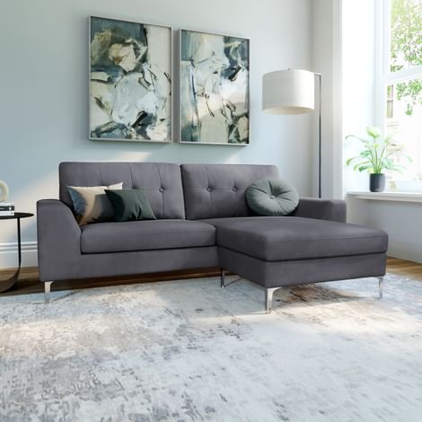 Senza L-Shape Corner Sofa, Slate Grey Classic Plush Fabric