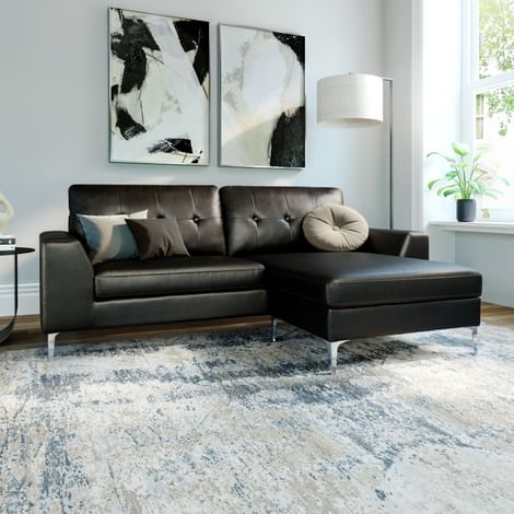 Senza L-Shape Corner Sofa, Black Premium Faux Leather