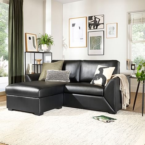 Bailey L-Shape Corner Sofa, Black Premium Faux Leather