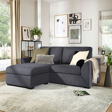 Bailey L-Shape Corner Sofa, Slate Grey Classic Plush Fabric