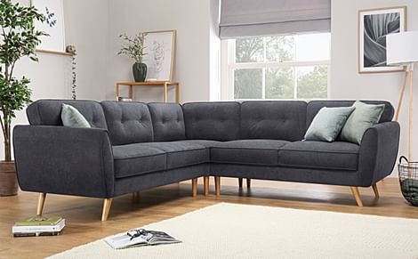 Harlow Corner Sofa, Slate Grey Classic Plush Fabric