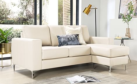 Baltimore L-Shape Corner Sofa, Ivory Premium Faux Leather