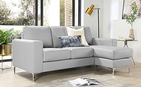 Baltimore L-Shape Corner Sofa, Light Grey Premium Faux Leather