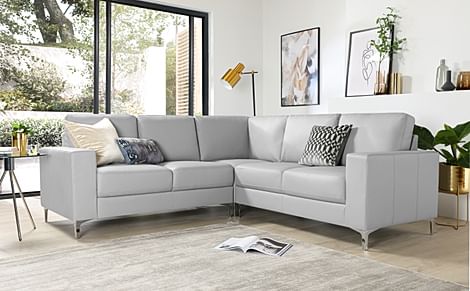 Baltimore Corner Sofa, Light Grey Premium Faux Leather