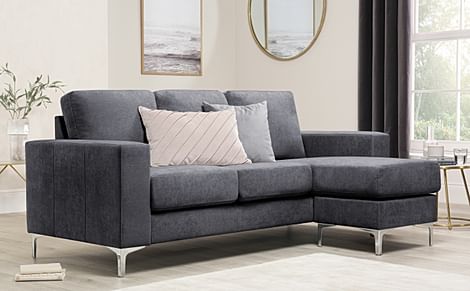 Baltimore L-Shape Corner Sofa, Slate Grey Classic Plush Fabric