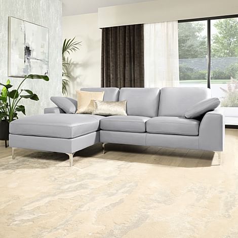 Valencia L-Shape Corner Sofa, Left-Hand Facing, Light Grey Premium Faux Leather