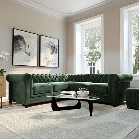 Hampton Chesterfield Corner Sofa, Moss Green Classic Velvet