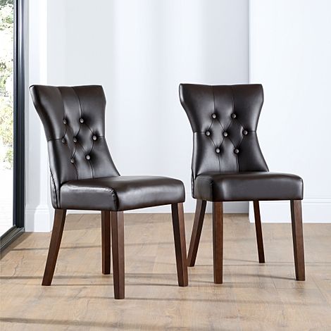 Bewley Dining Chair, Brown Classic Faux Leather & Dark Solid Hardwood