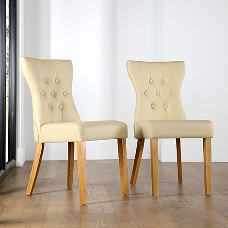 Bewley Dining Chair, Ivory Classic Faux Leather & Natural Oak Finished Solid Hardwood