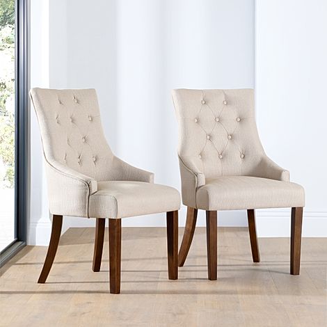 Duke Dining Chair, Oatmeal Classic Linen-Weave Fabric & Dark Solid Hardwood