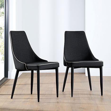 Modena Dining Chair, Black Classic Linen-Weave Fabric