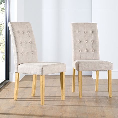 Regent Dining Chair, Oatmeal Classic Linen-Weave Fabric & Natural Oak Finished Solid Hardwood