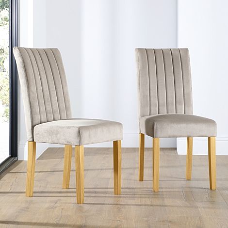 Salisbury Dining Chair, Champagne Classic Velvet & Natural Oak Finished Solid Hardwood
