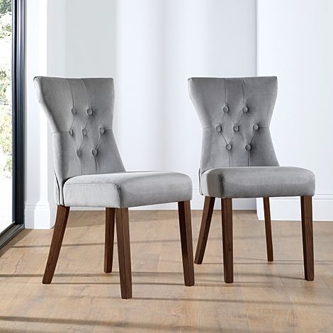 Bewley Dining Chair, Grey Classic Velvet & Dark Solid Hardwood