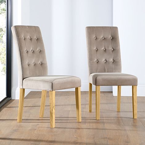 Regent Dining Chair, Champagne Classic Velvet & Natural Oak Finished Solid Hardwood