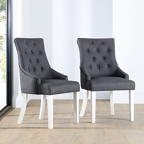 Duke Dining Chair, Slate Grey Classic Linen-Weave Fabric & White Solid Hardwood