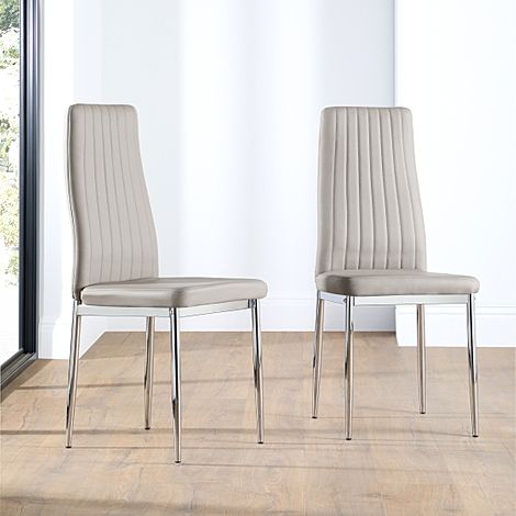 Leon Dining Chair, Stone Grey Classic Faux Leather & Chrome