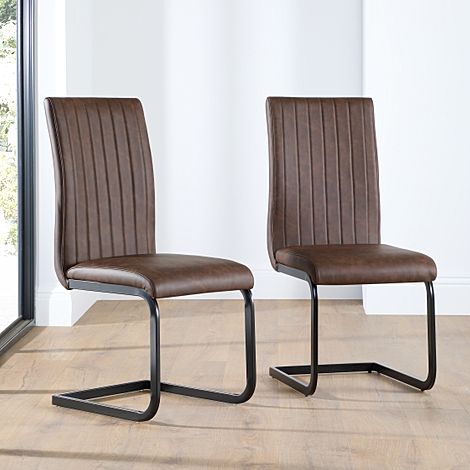 Perth Vintage Brown Leather Dining Chair (Black Leg)