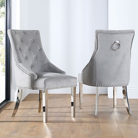 Imperial Dining Chair, Grey Classic Velvet & Chrome