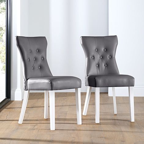 Bewley Dining Chair, Grey Classic Faux Leather & White Solid Hardwood
