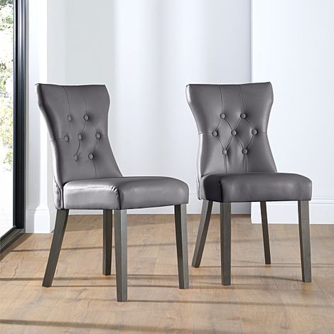 Bewley Grey Leather Button Back Dining Chair (Grey Leg)