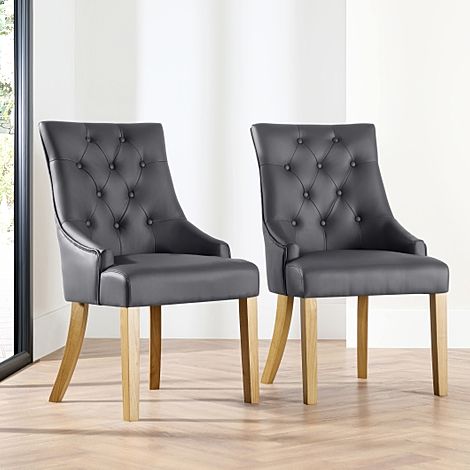 Duke Dining Chair, Grey Classic Faux Leather & Natural Oak Finished Solid Hardwood