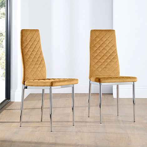 Renzo Mustard Velvet Dining Chair (Chrome Leg)
