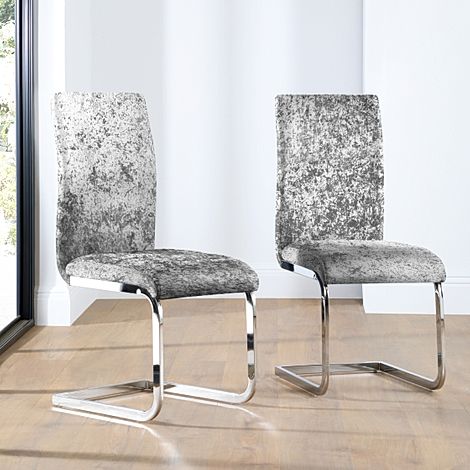 Perth Silver Crushed Velvet Dining Chair (Chrome Leg)